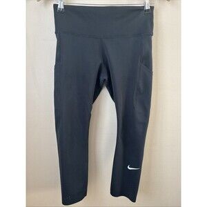 Nike Women’s M Running Leggings Black Dri-FIT Drawstring Zip Pocket Athletic